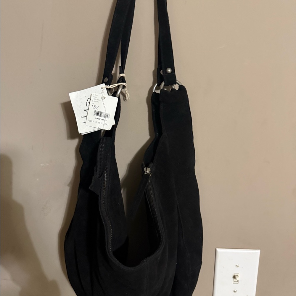 Free People Black Suede Hobo Bag